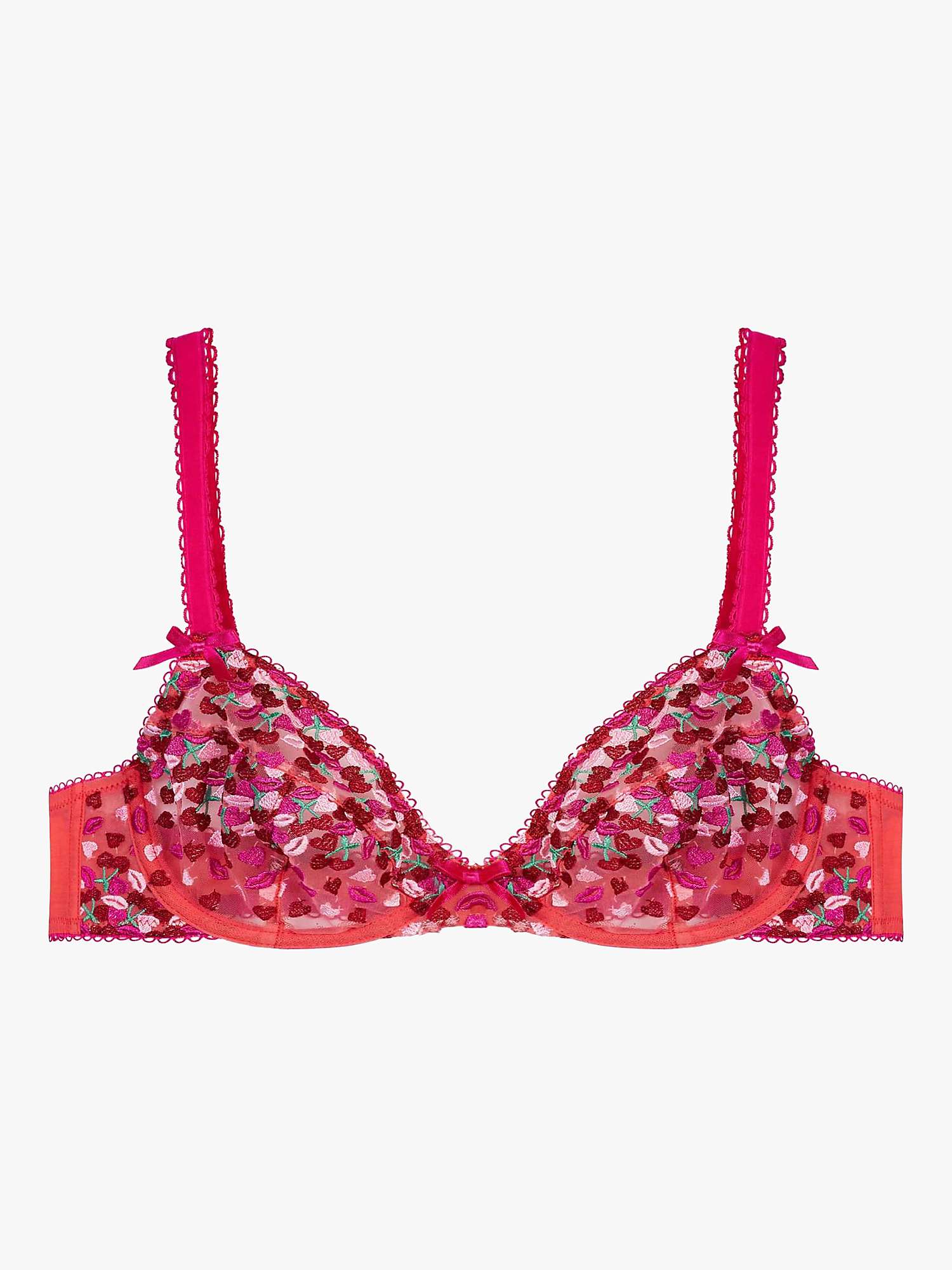 Playful Promises Cherry Embroidery Underwired Plunge Bra, Coral at John ...