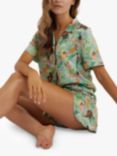 Playful Promises Bodil Jane Nudes and Flowers Satin Short Sleeve Pyjama Top, Mixed Print