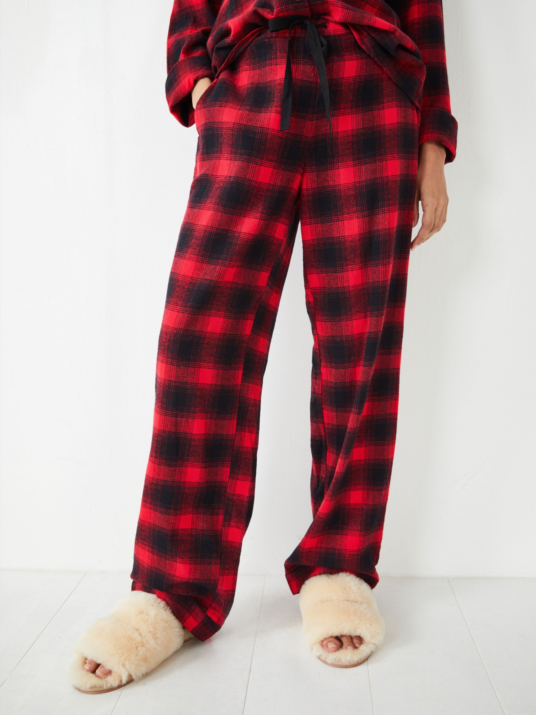 HUSH Charlie Checked Brushed Cotton Pyjama Set, Red/Black, XXS Regular
