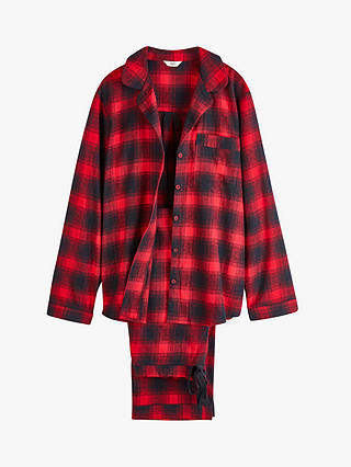 HUSH Charlie Checked Brushed Cotton Pyjama Set, Red/Black