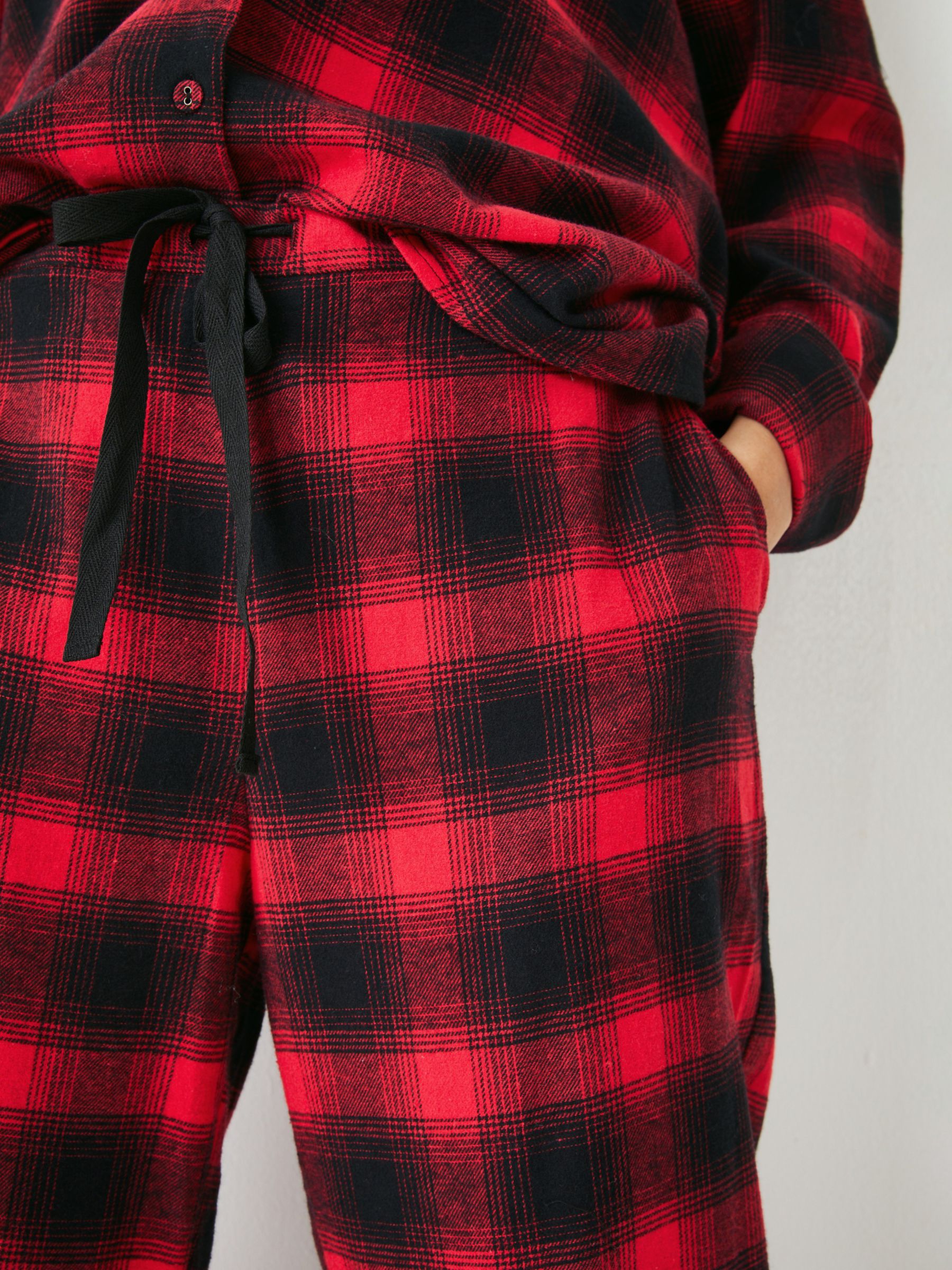 HUSH Charlie Checked Brushed Cotton Pyjama Set, Red/Black, XXS Regular