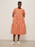 Kin Cotton Crinkle Check Tiered Dress, Terracotta