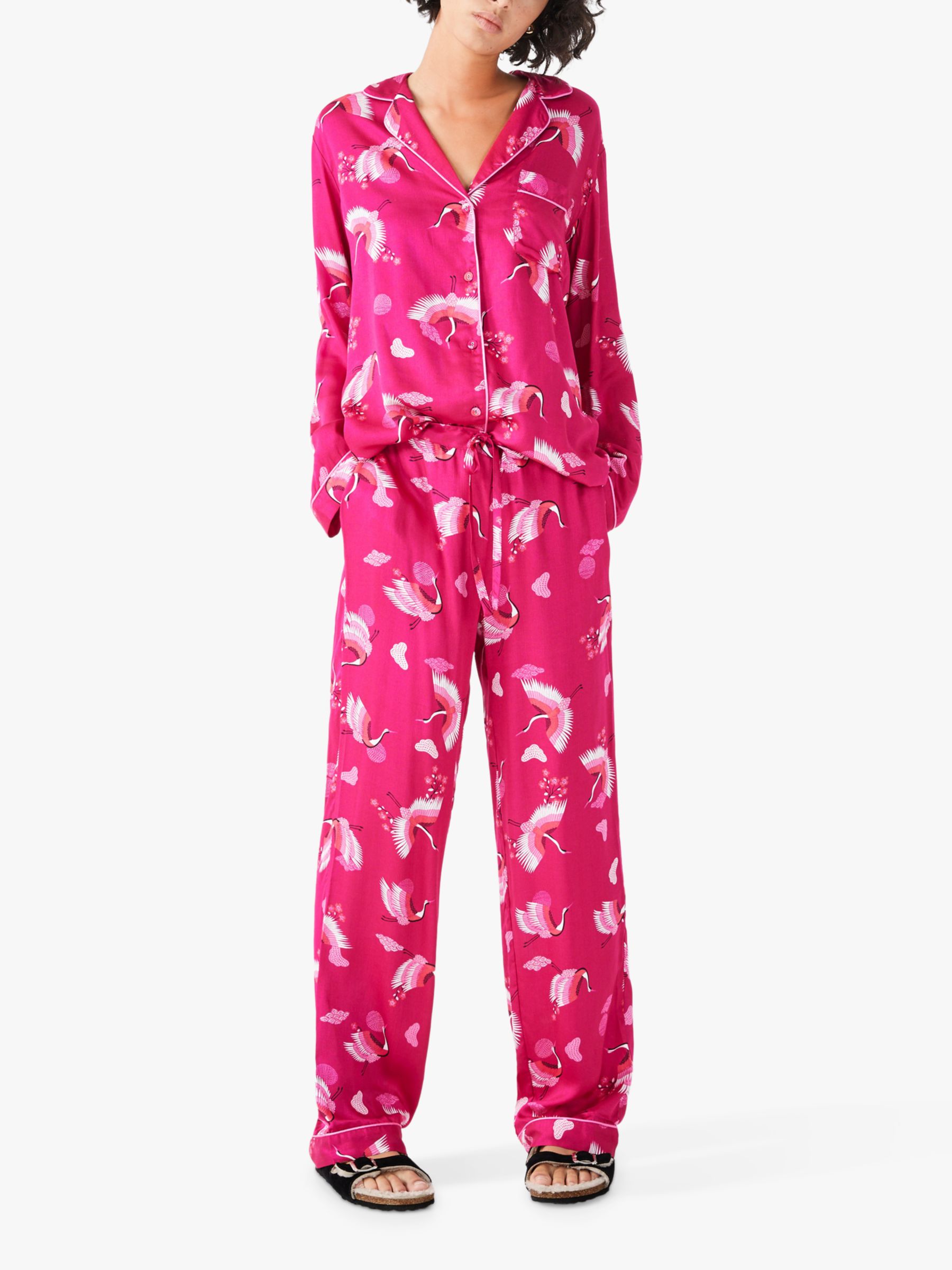 Overtuiging brand Terminal hush Aoife Oriental Bird Print Pyjama Set, Pink