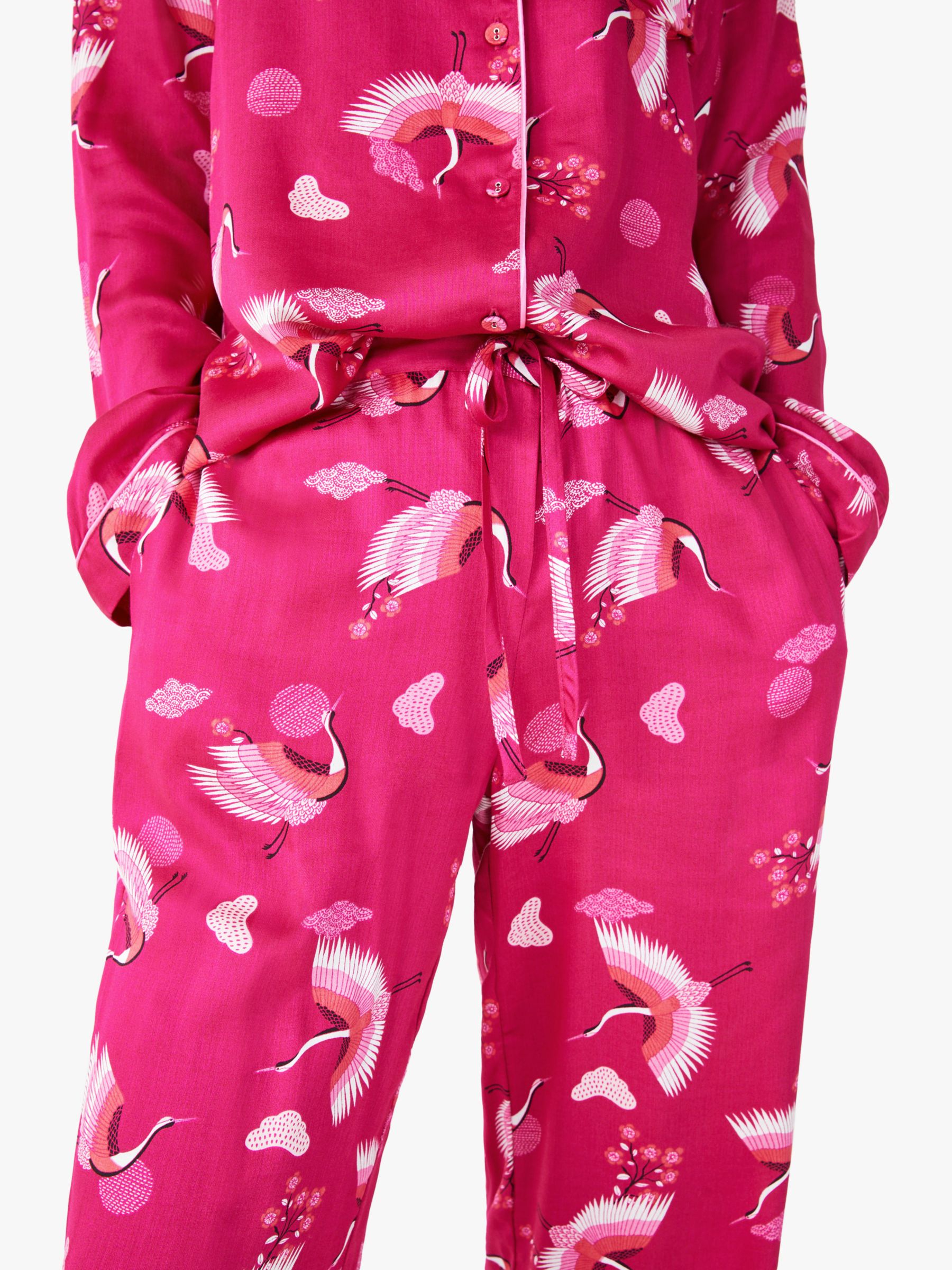 Buy HUSH Aoife Oriental Bird Print Pyjama Set, Pink Online at johnlewis.com