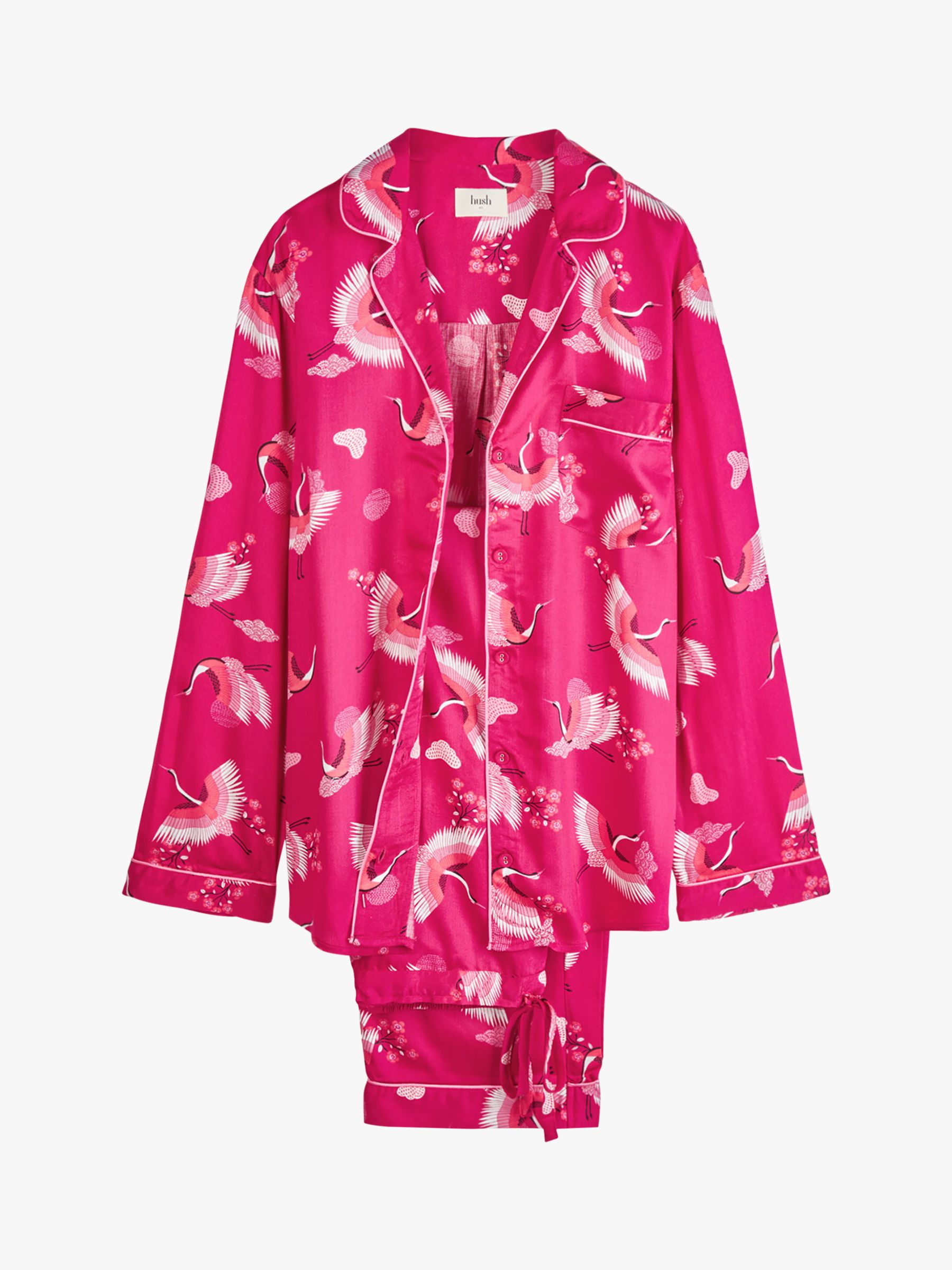 Buy HUSH Aoife Oriental Bird Print Pyjama Set, Pink Online at johnlewis.com