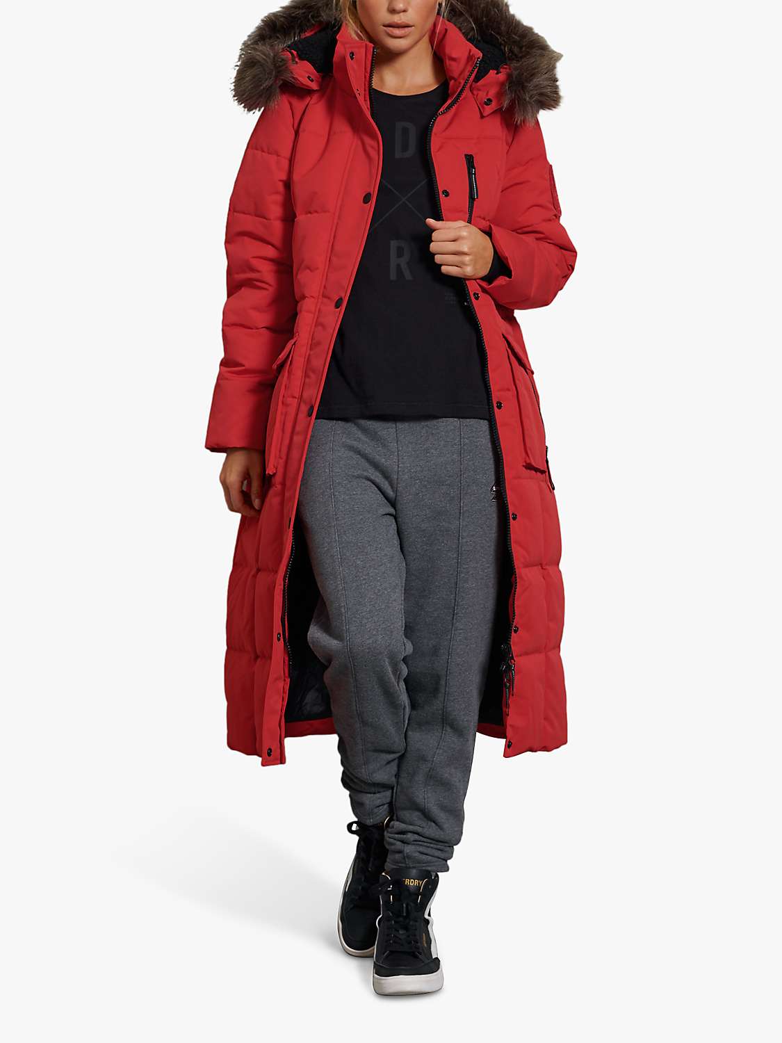 Buy Superdry Longline Faux Fur Collar Quilted Jacket Online at johnlewis.com
