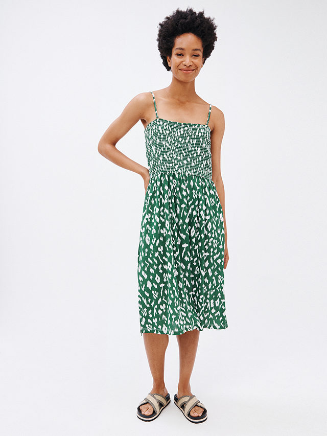 John Lewis Tangier Ikat Shirred Beach Dress, Green, S
