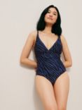John Lewis & Partners Zizi Plunge Swimsuit, Blue/Black