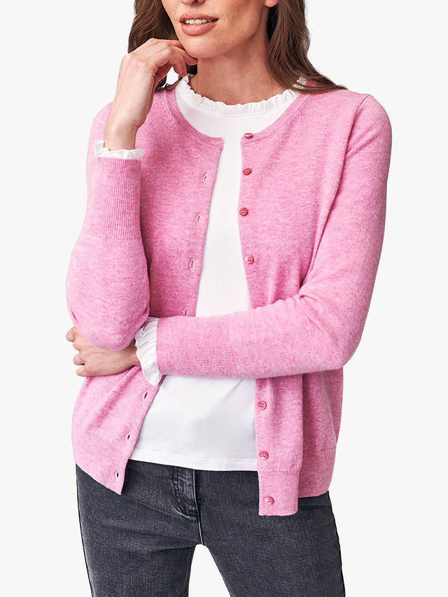Pure Collection Crew Neck Cashmere Cardigan, Heather Pink