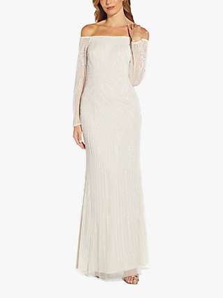 Adrianna Papell Beaded Off Shoulder Maxi Dress