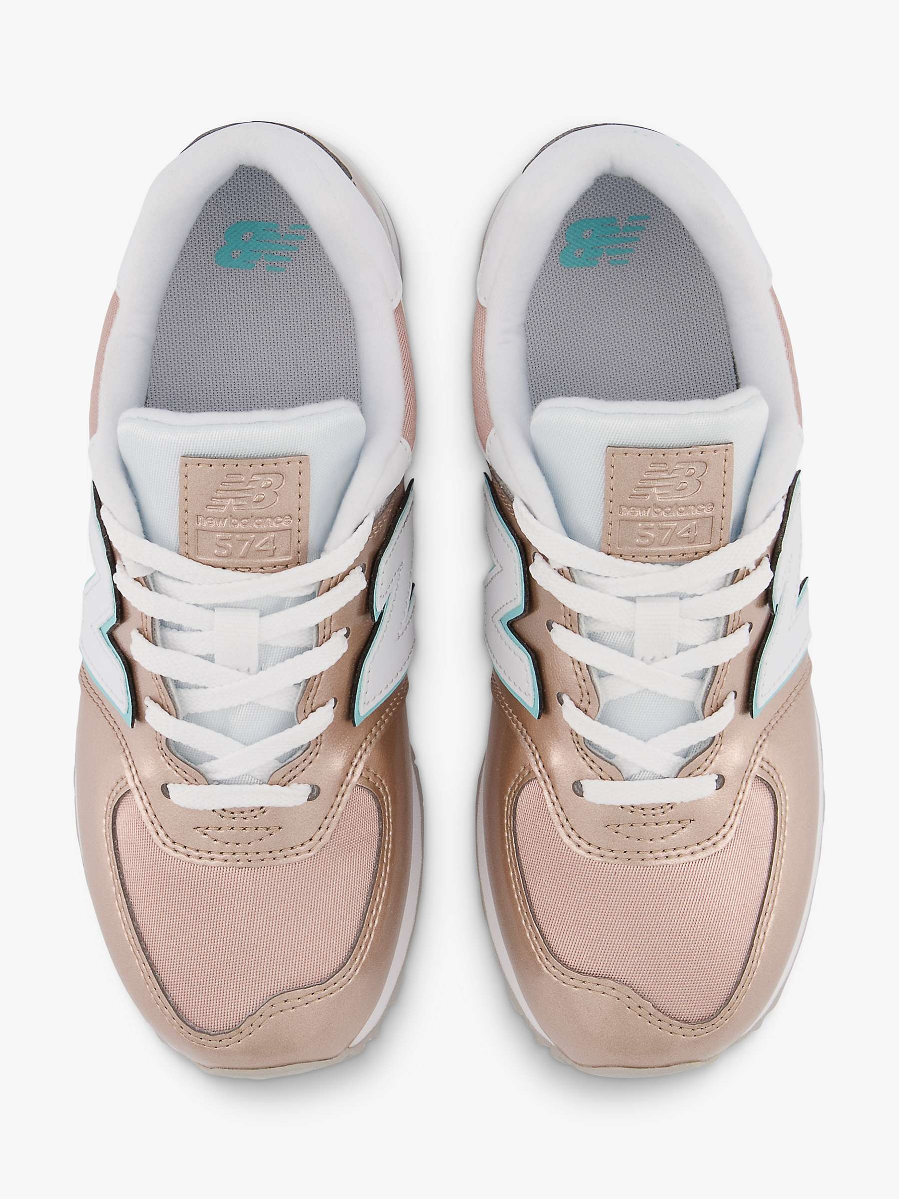 New Balance Kids' 574 Lace-Up Trainers, Rose Gold/Surf at John Lewis ...