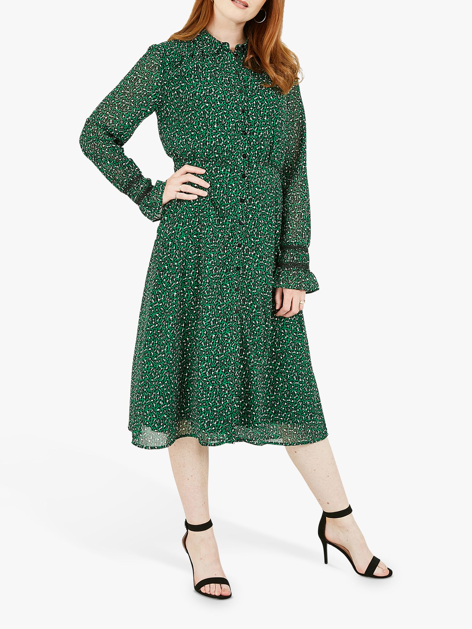 Yumi Leopard Print Shirt Dress, Green