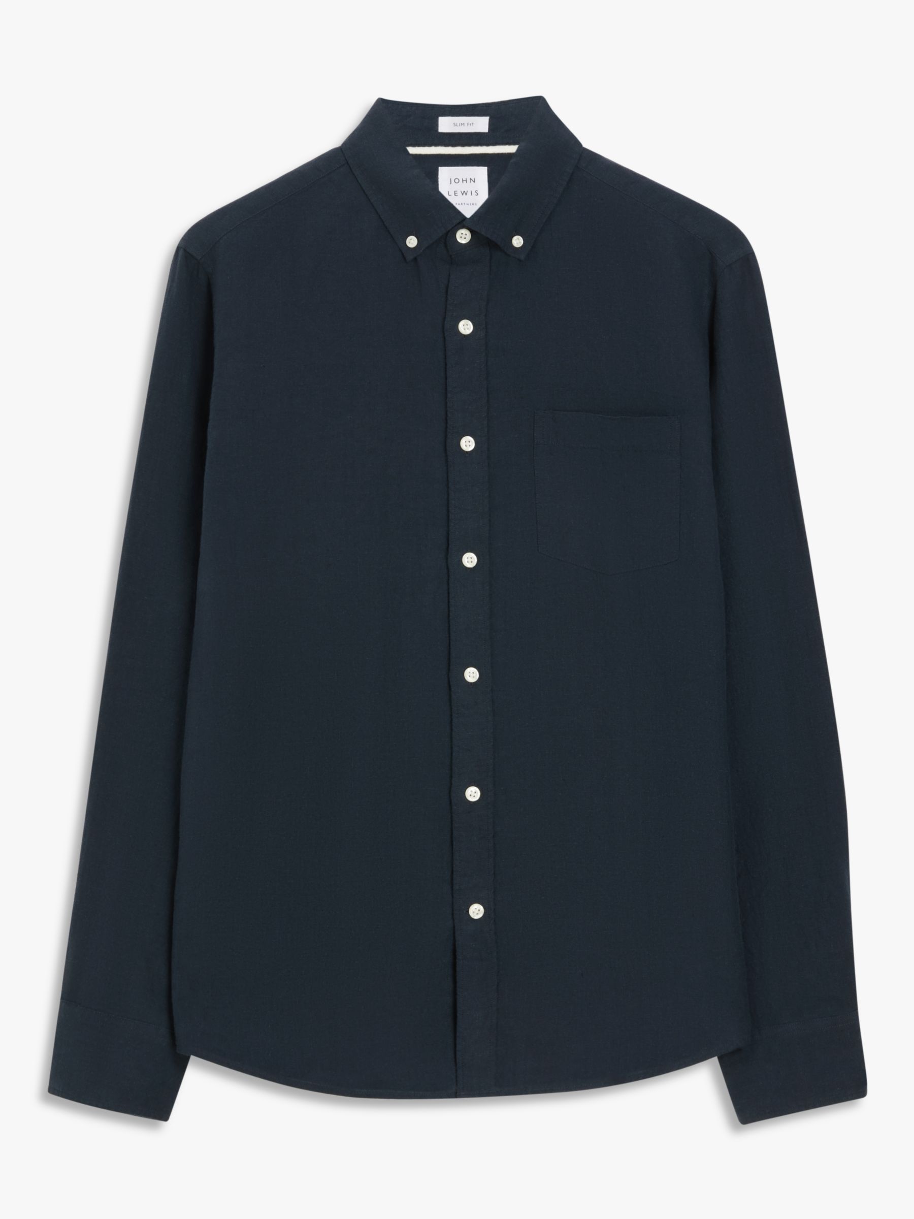 John Lewis Slim Fit Linen Blend Shirt, Navy at John Lewis & Partners