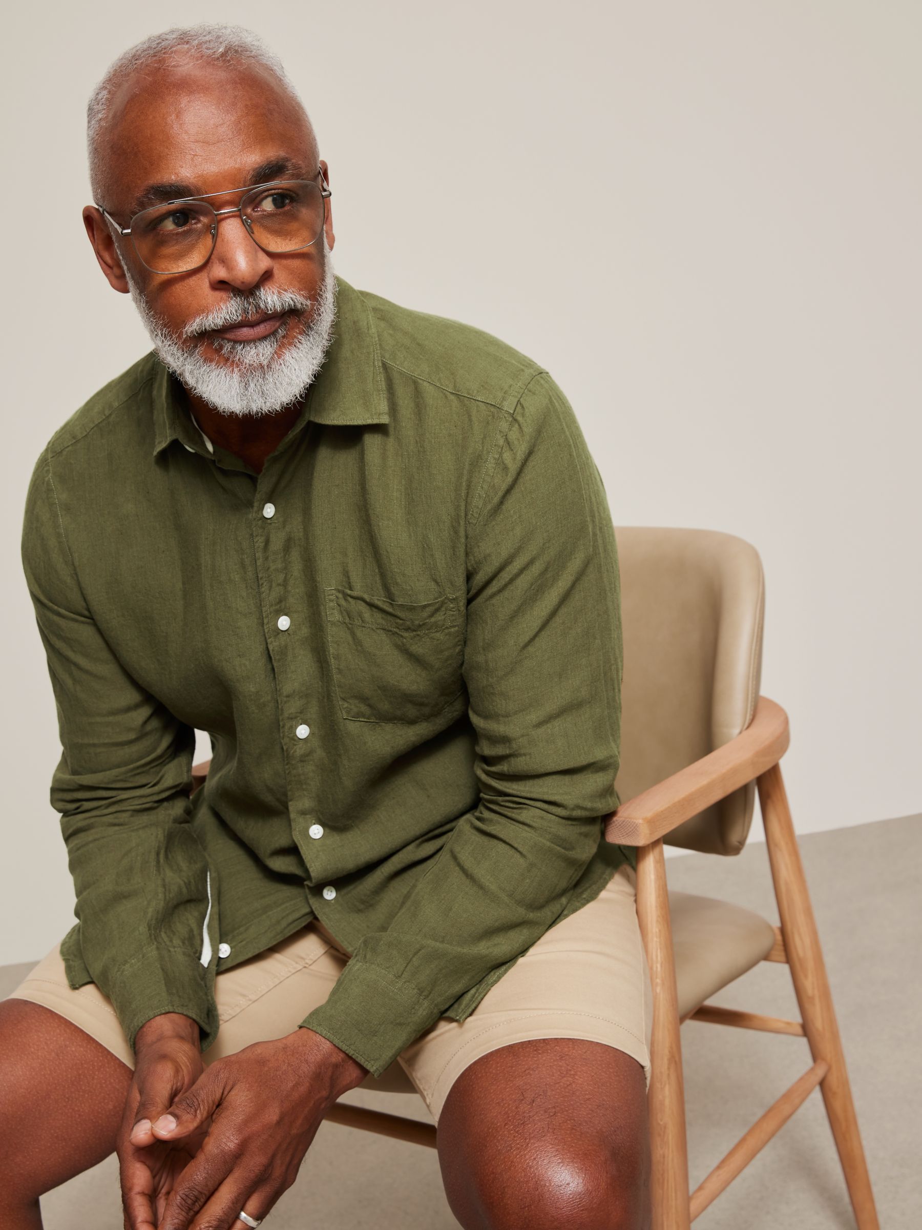 John Lewis Linen Regular Fit Shirt, Khaki at John Lewis & Partners
