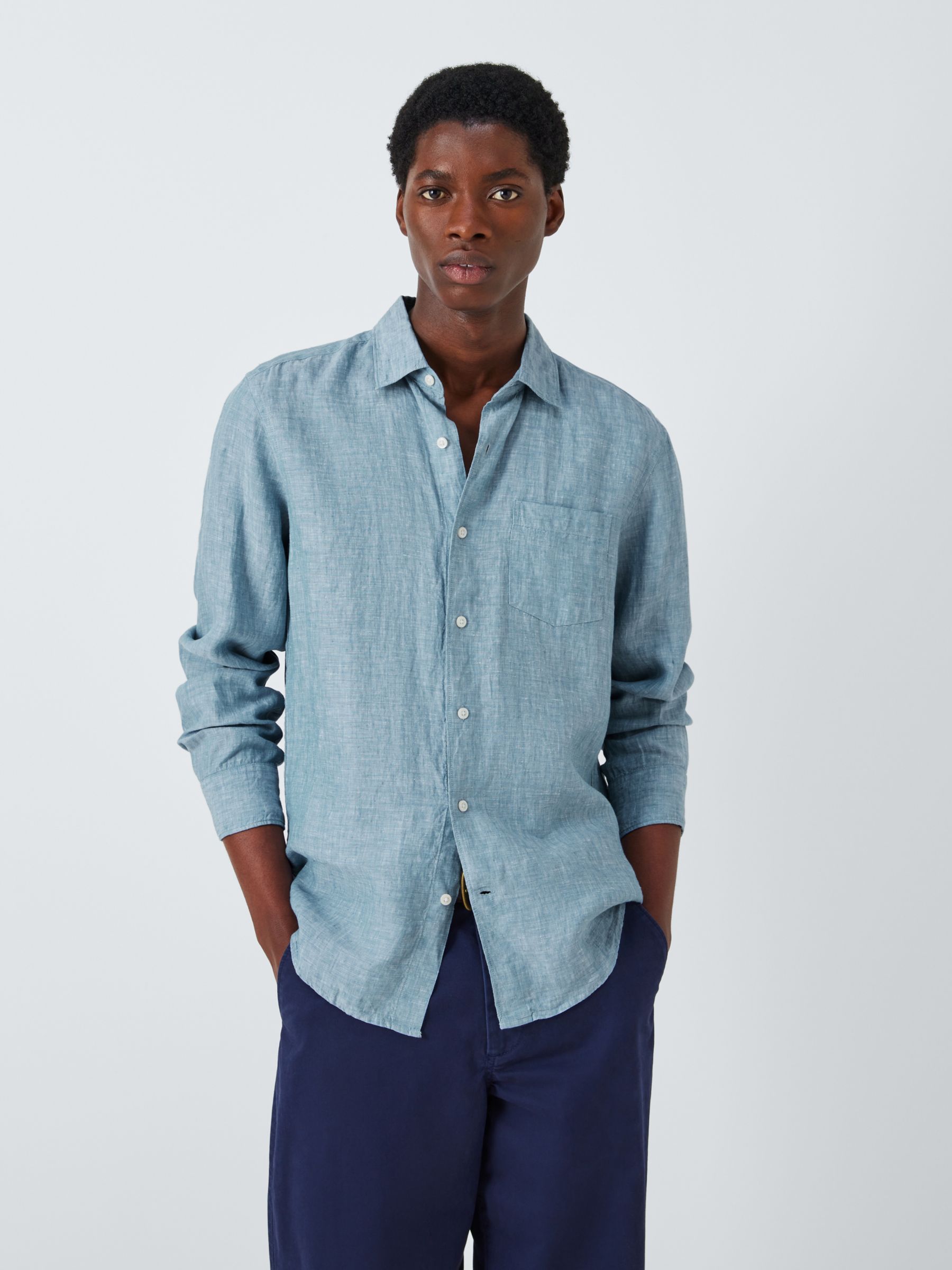 John Lewis Linen Regular Fit Shirt, Blue, S