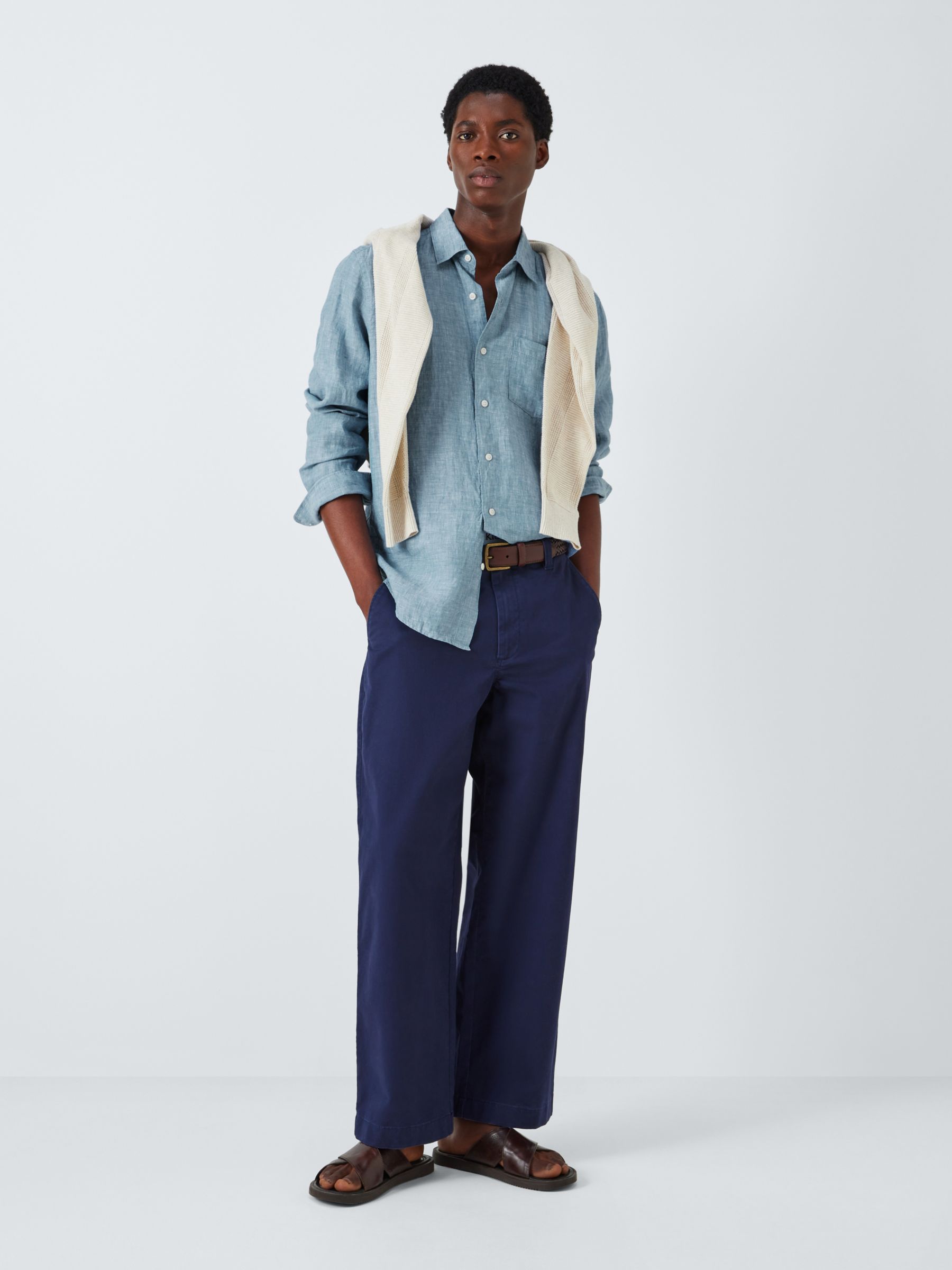 John Lewis Linen Regular Fit Shirt, Blue, S