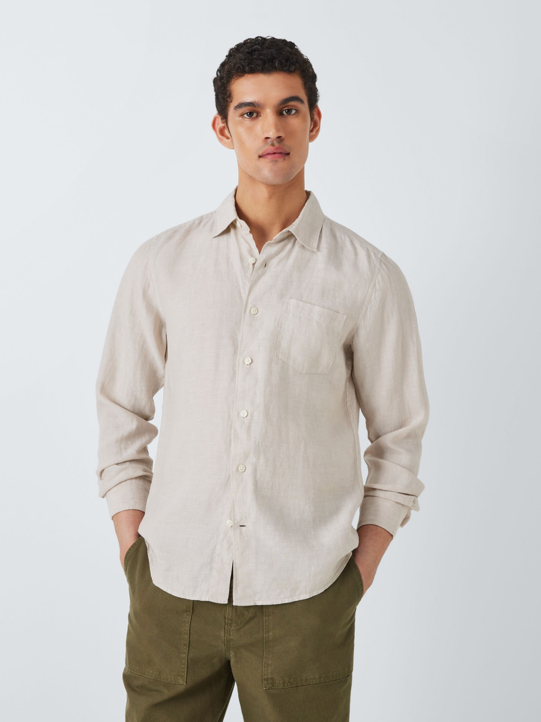 John Lewis Linen Regular Fit Shirt, Sand, S