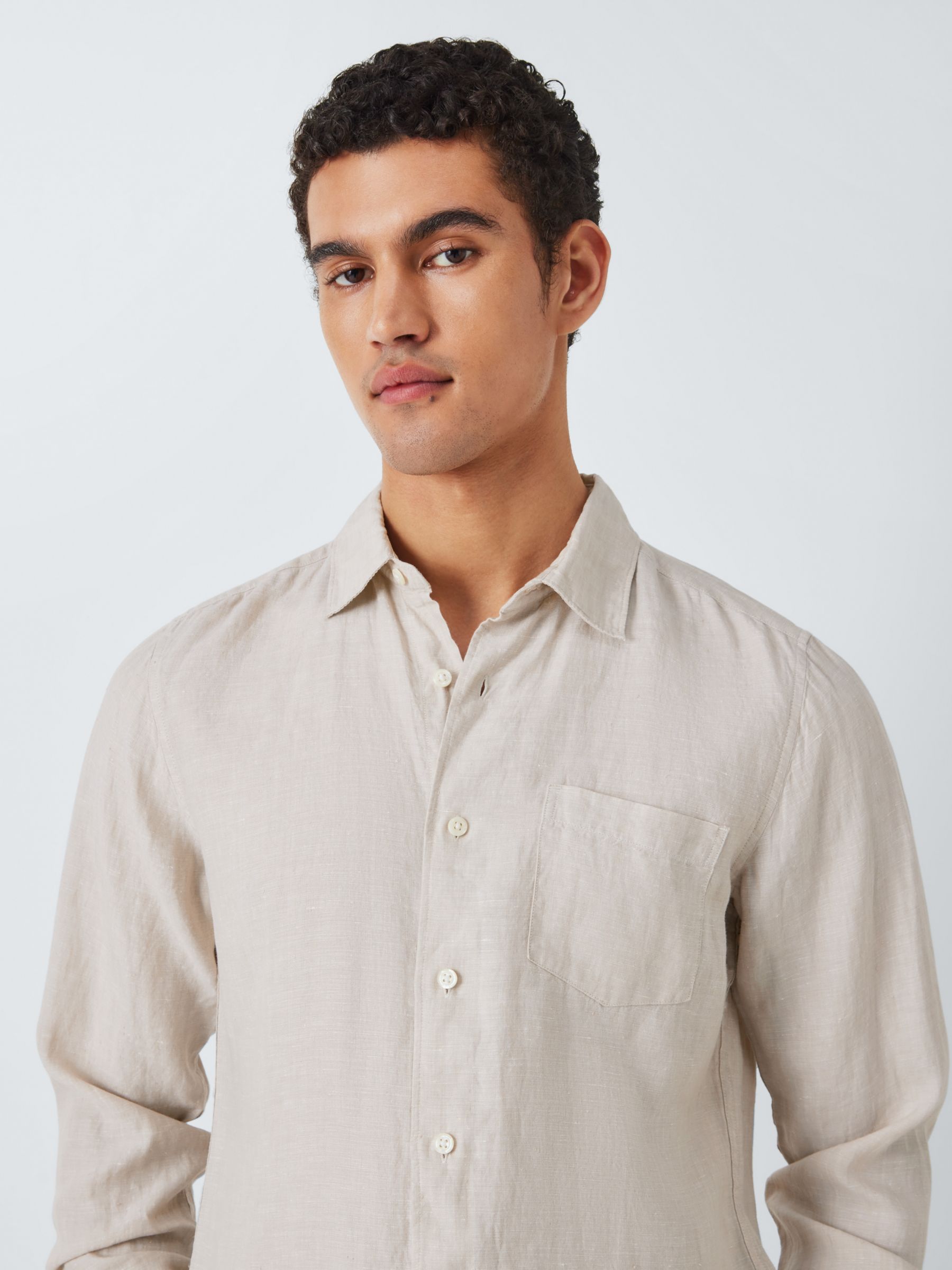 John Lewis Linen Regular Fit Shirt, Sand, S