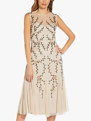 Adrianna Papell Floral Beaded Cocktail Dress, Biscotti