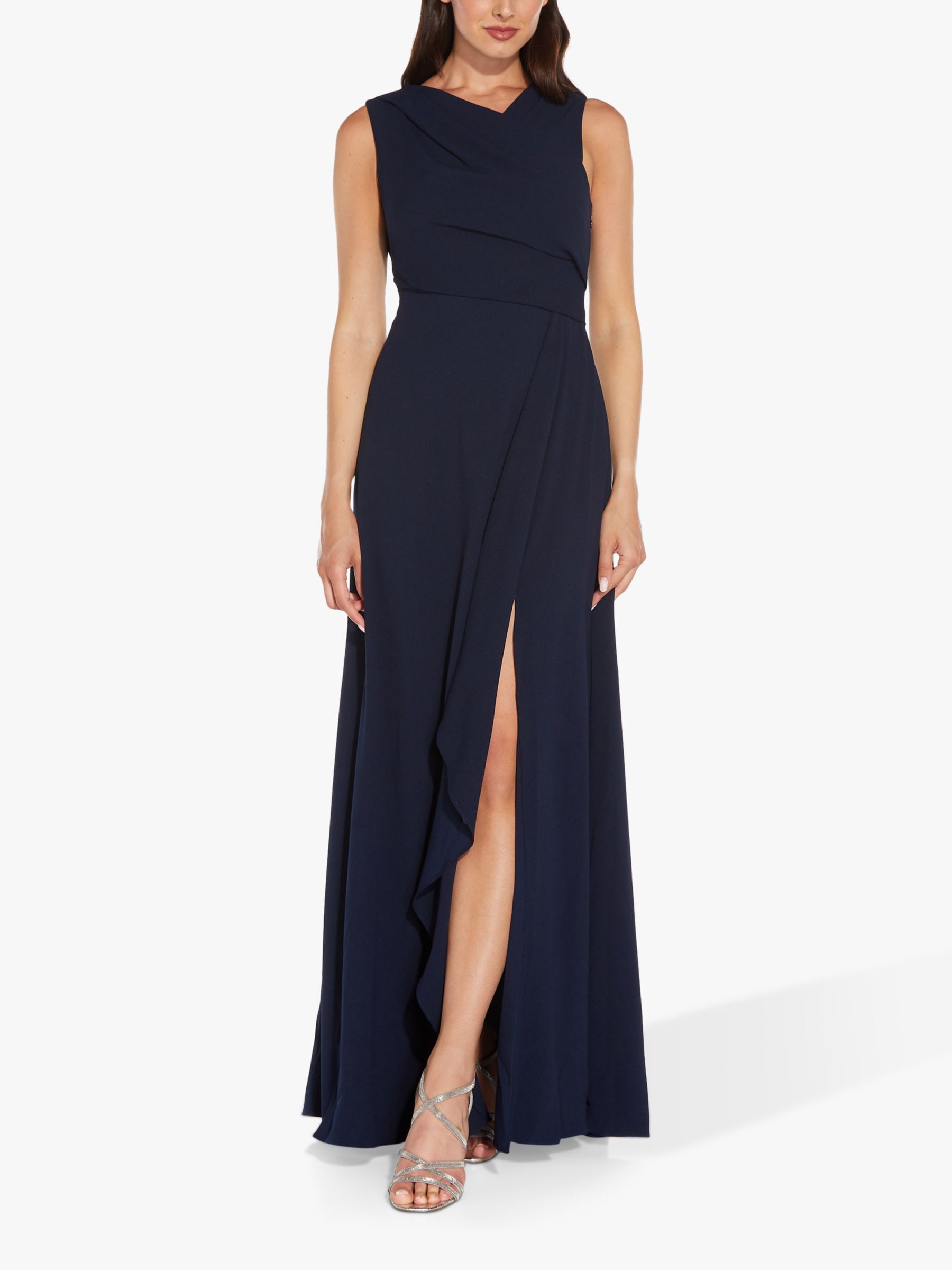 Adrianna Papell Crepe Cascade Maxi Dress Midnight 6