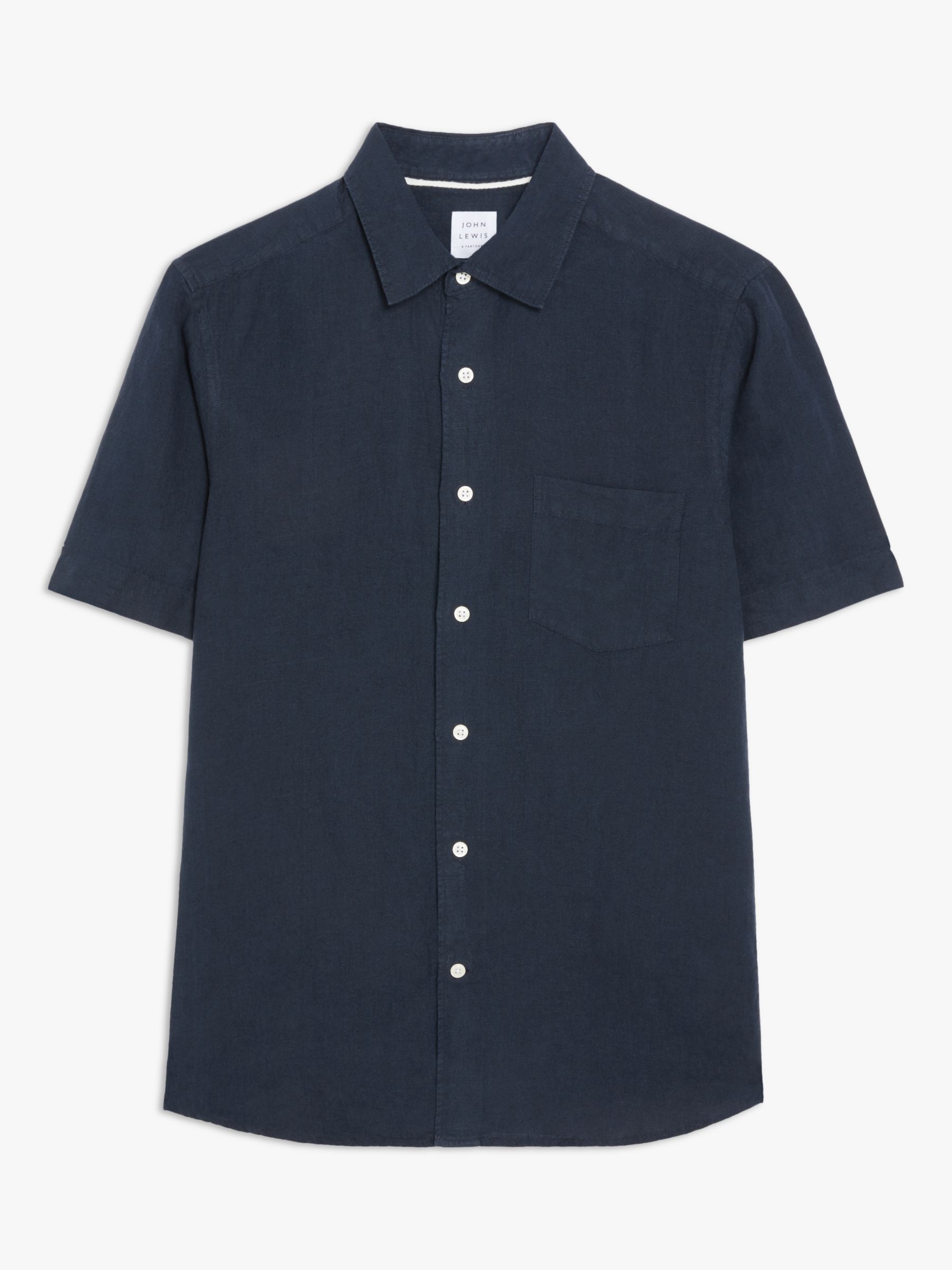 John Lewis Linen Regular Fit Shirt, Navy, S