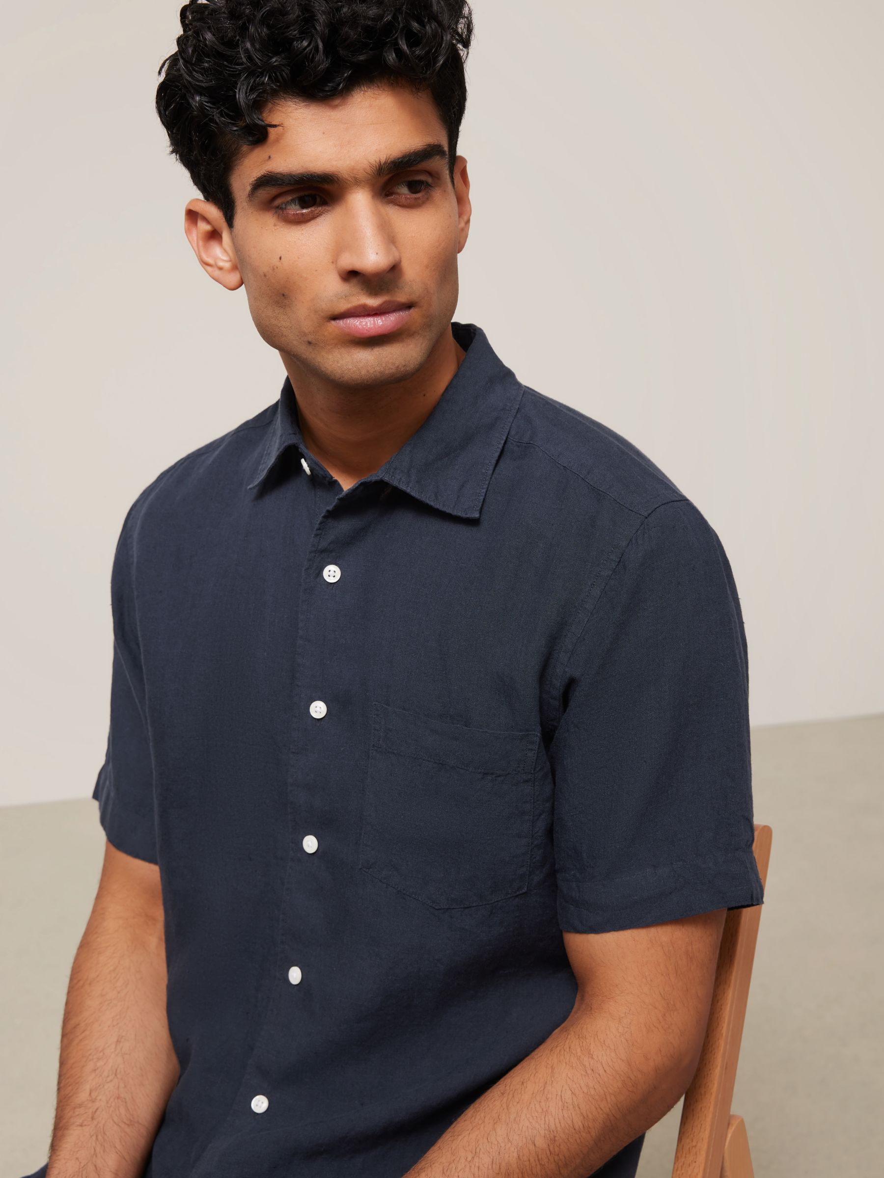 John Lewis Linen Regular Fit Shirt, Navy, S