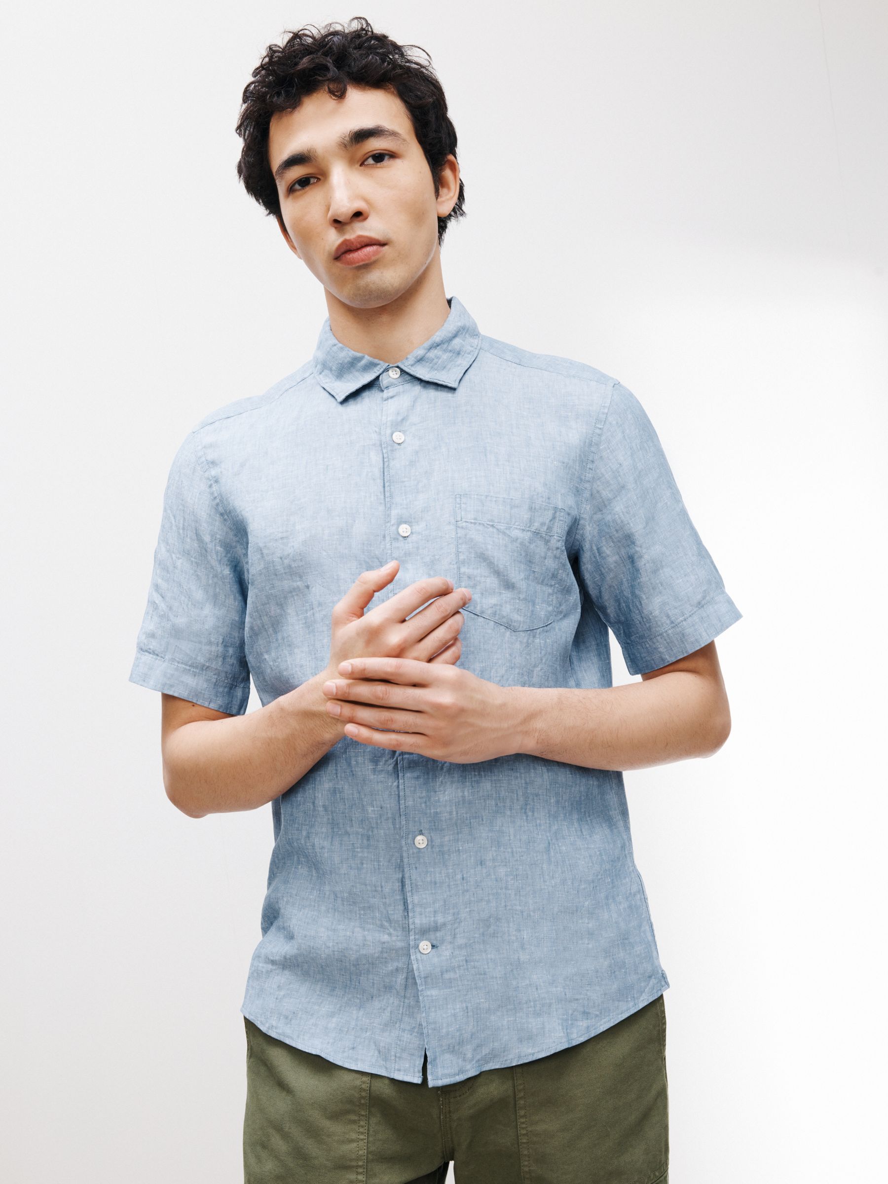 John Lewis Linen Regular Fit Shirt, China Blue, S