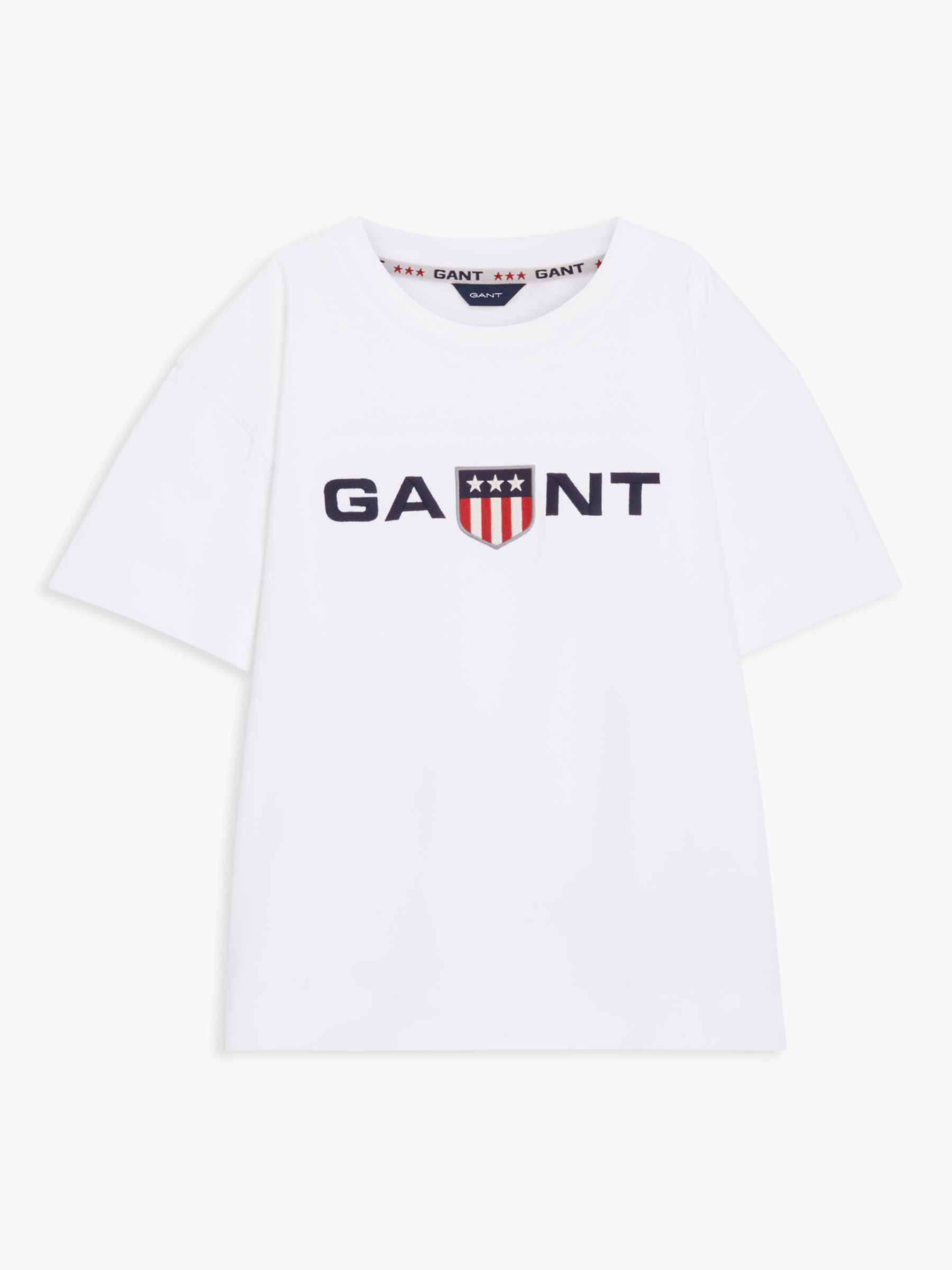 GANT Kids' Shield Logo Short Sleeve T-Shirt, White at John Lewis & Partners