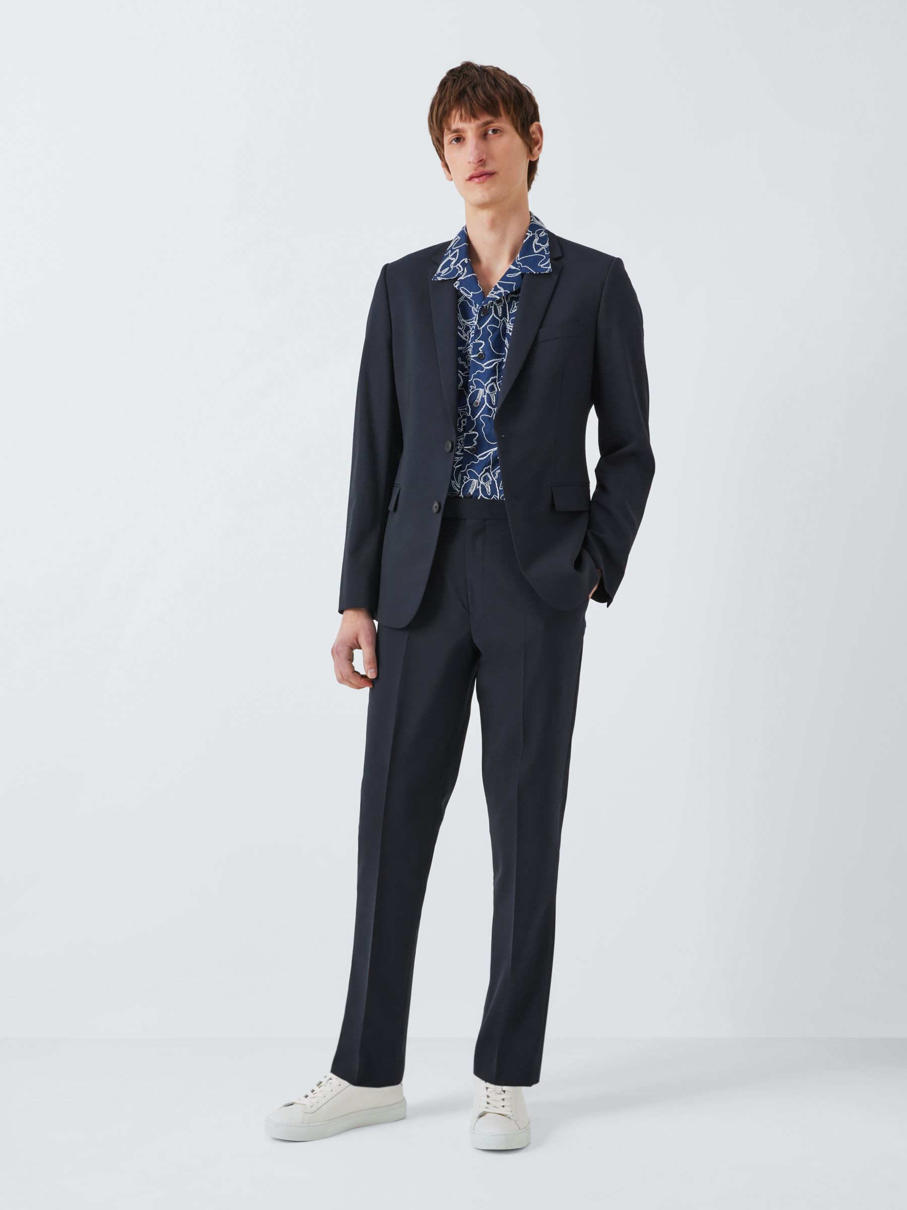 Kin Wool Blend Slim Fit Suit Trousers, Navy, 30R