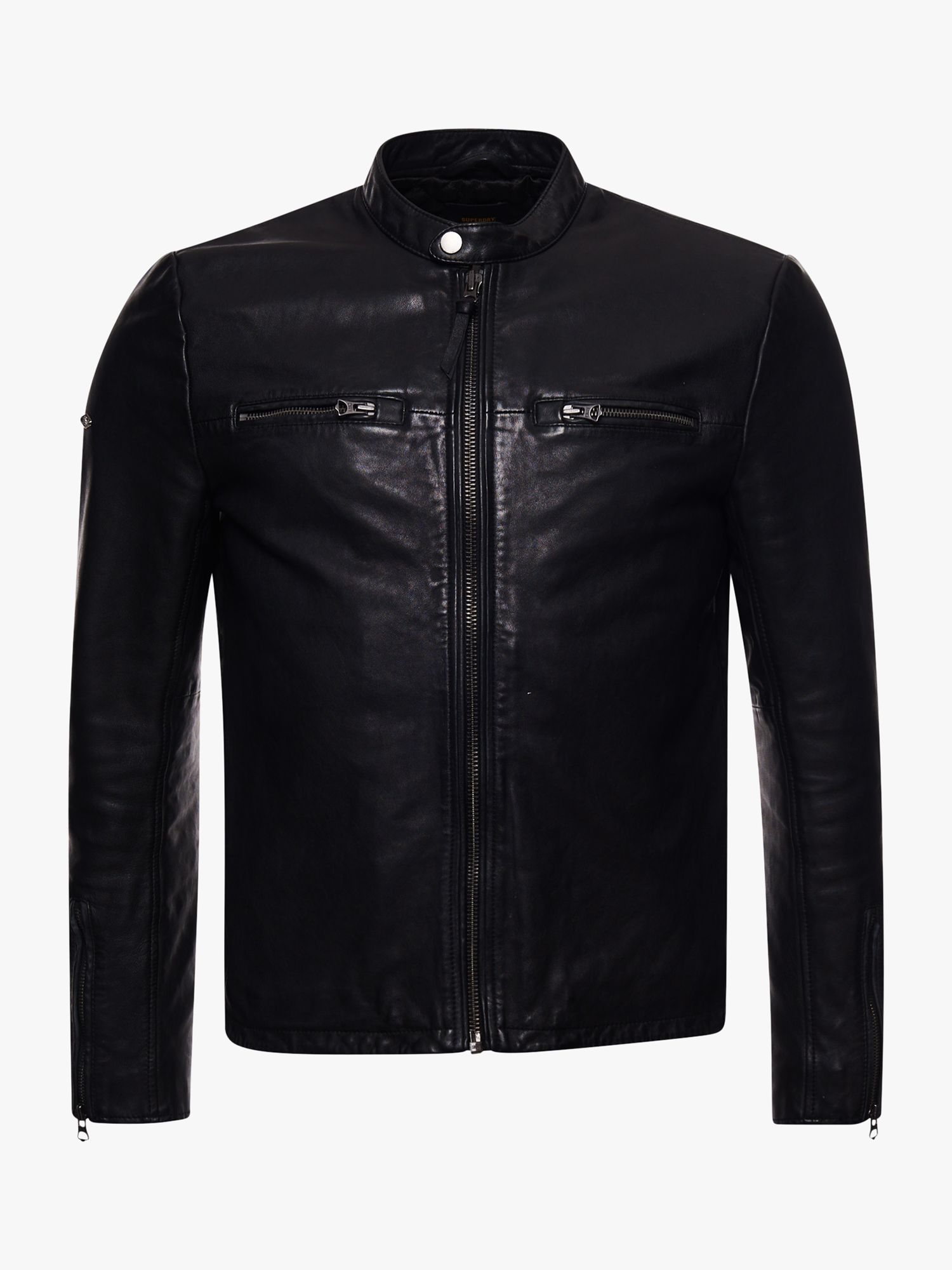 Superdry Moto Leather Biker Jacket, Black at John Lewis & Partners