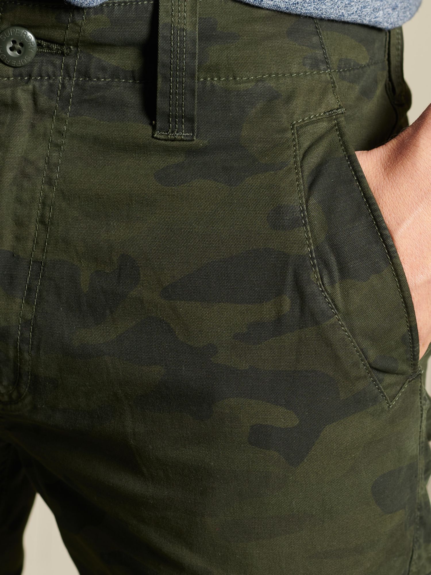 Superdry Camouflage Cargo Trousers, Khaki at John Lewis & Partners