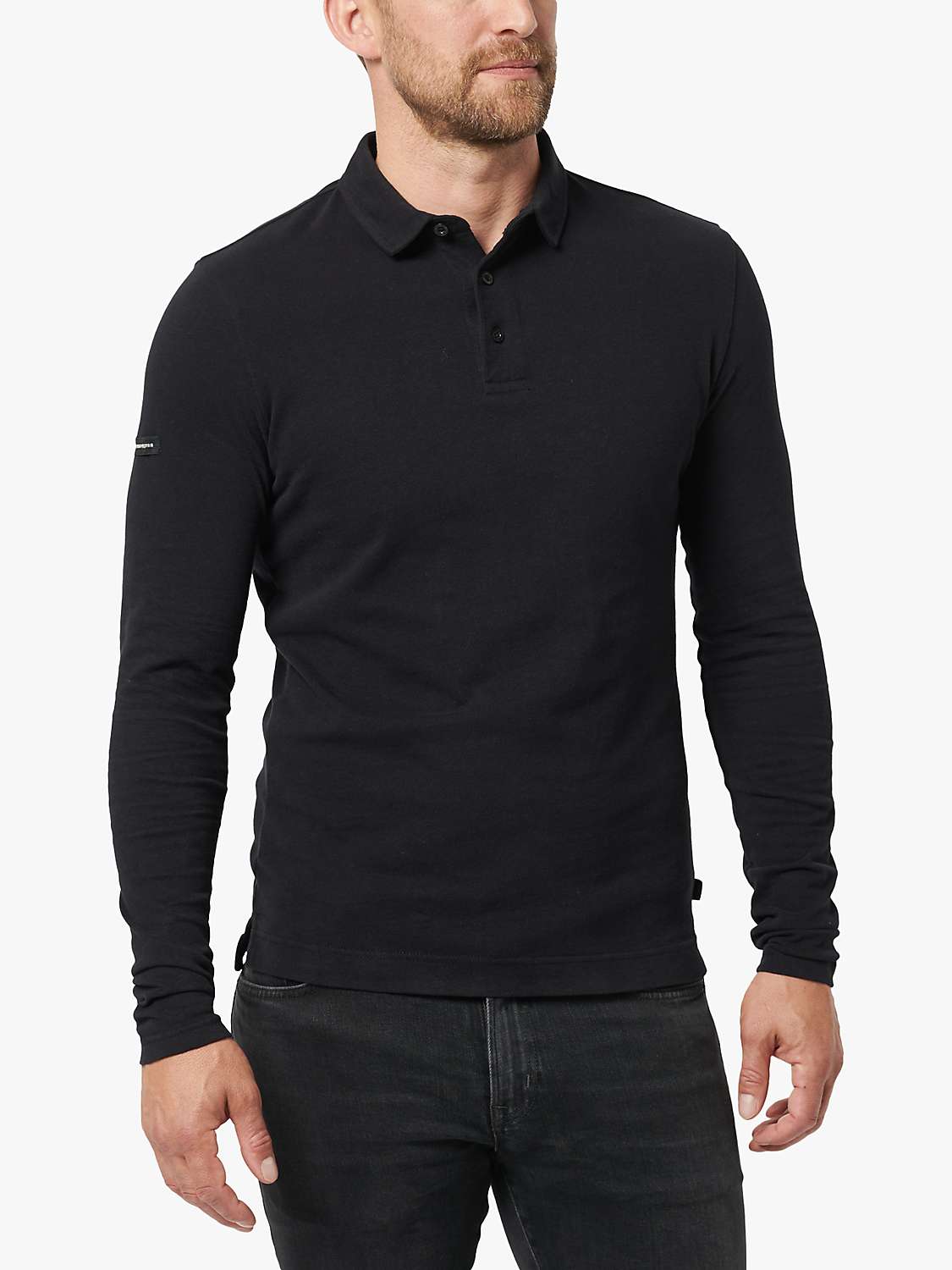 Superdry Studios Organic Cotton Long Sleeve Polo Shirt, Black at John ...