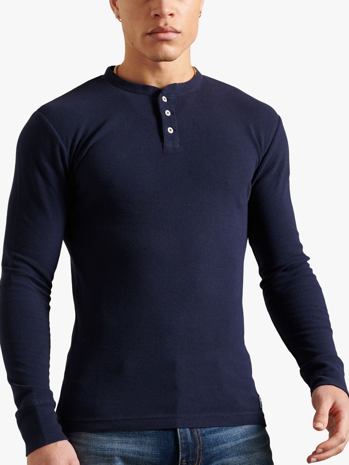 Men's Organic Cotton Long Sleeve Waffle Henley Top in Brilliant