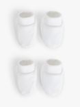John Lewis Baby Cotton Booties, Pack of 2, White