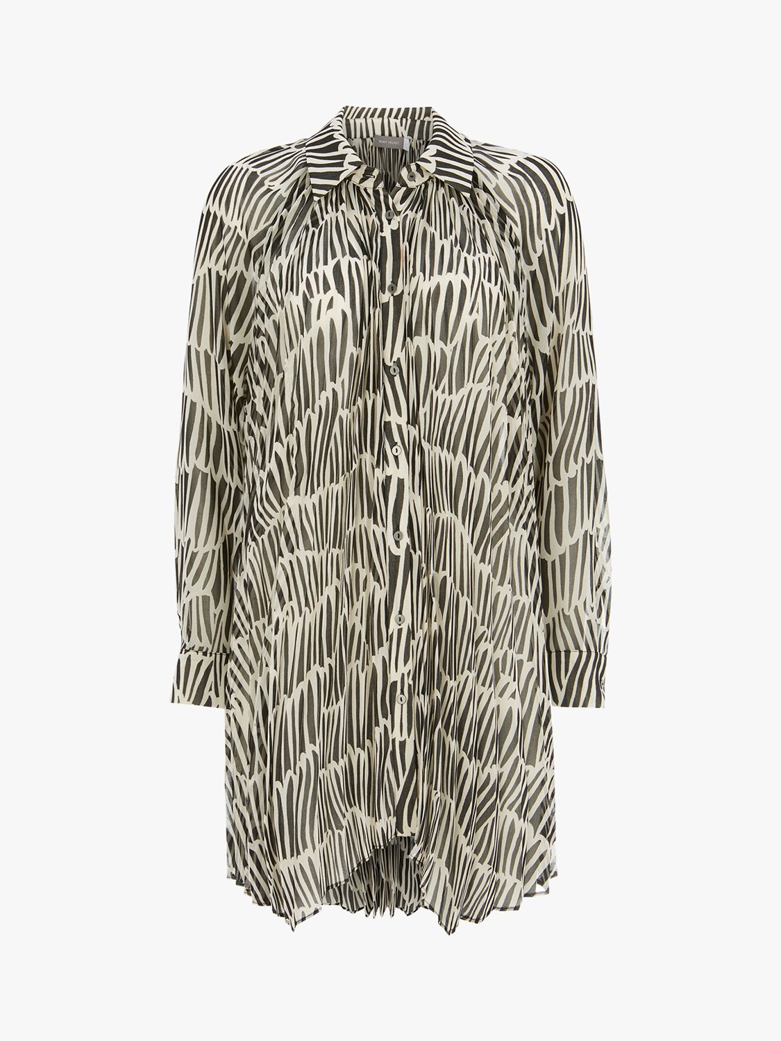 Mint Velvet Megan Abstract Print Pleated Longline Shirt, Black/Multi