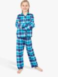 Cyberjammies Kids' Charlotte Check Cotton Pyjama Set, Blue/Multi