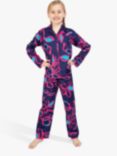 Cyberjammies Kids' Charlotte Floral Print Pyjama Set, Navy/Pink