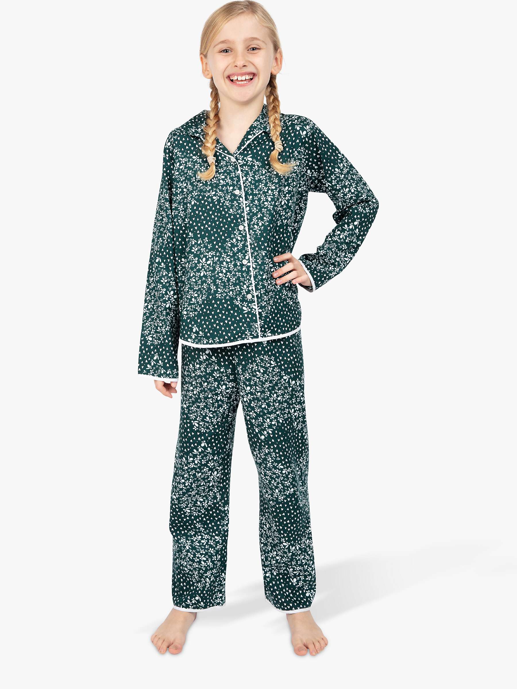 Buy Cyberjammies Kids' Penny Ditsy Heart Print Pyjama Set, Emerald/Multi Online at johnlewis.com