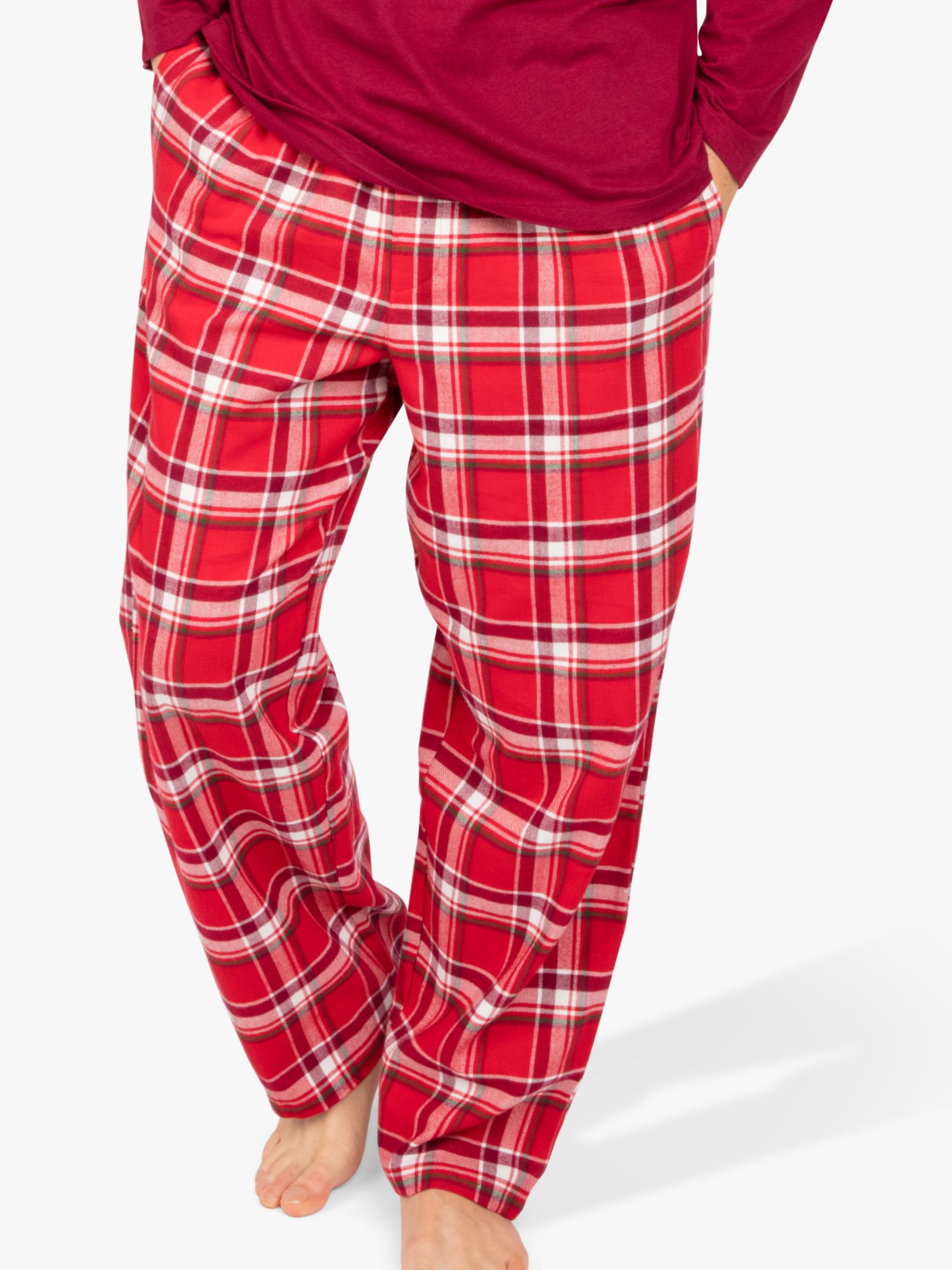 Cyberjammies Frankie Brushed Cotton Check Pyjama Trousers, Red Mix, S