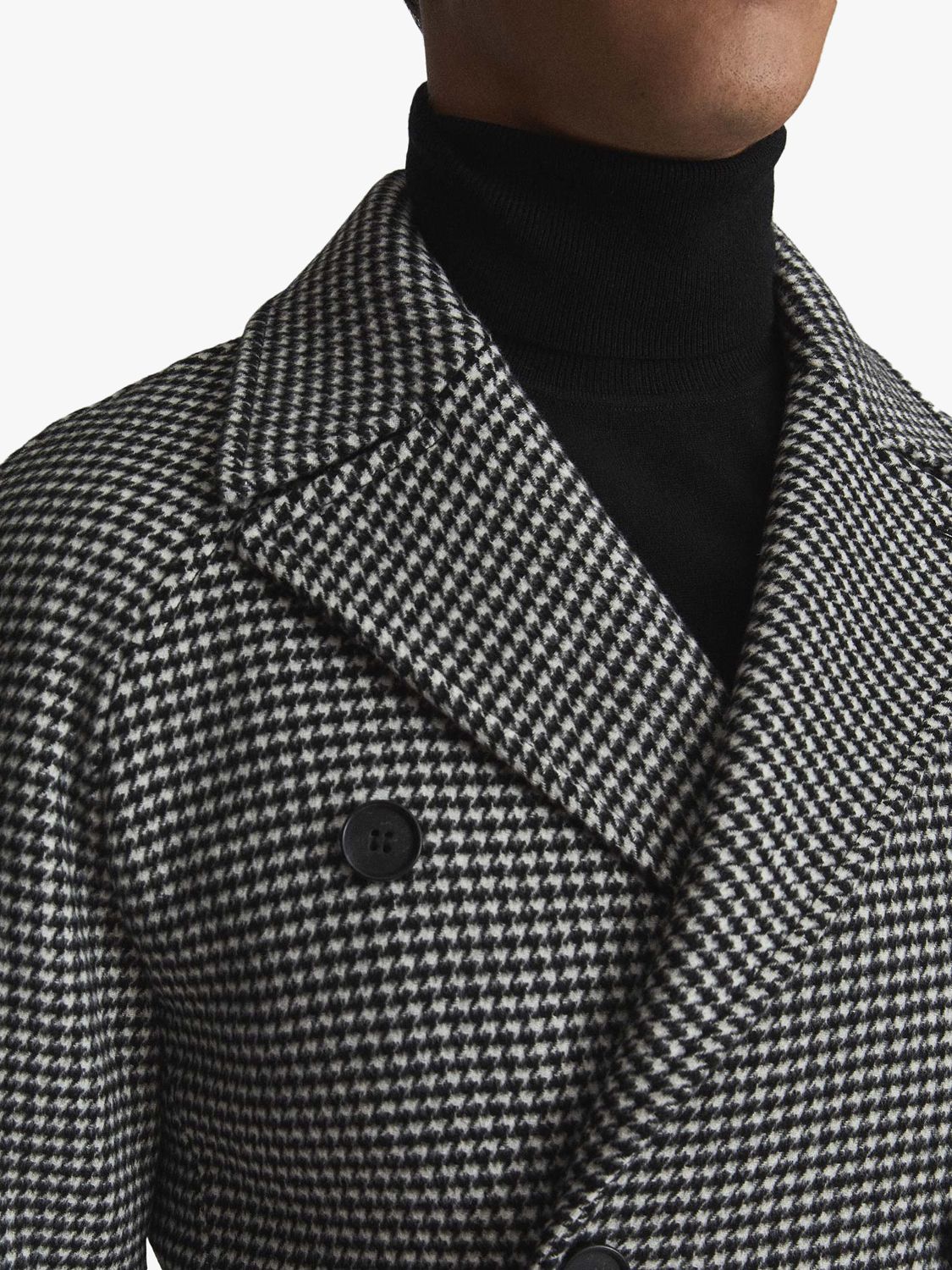 Reiss General Houndstooth Double Breasted Coat, Black