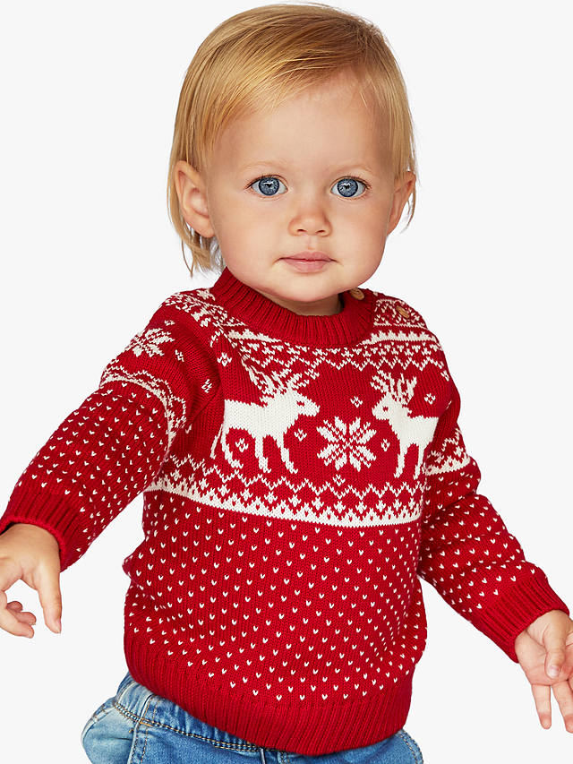 The Little Tailor Baby & Kids' Christmas Fairisle Jumper, Red