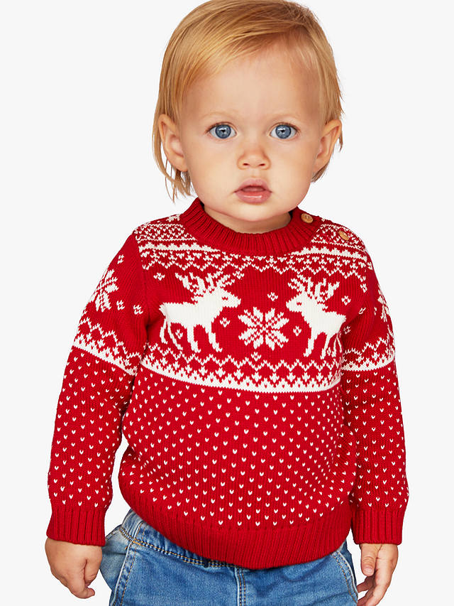 The Little Tailor Baby & Kids' Christmas Fairisle Jumper, Red