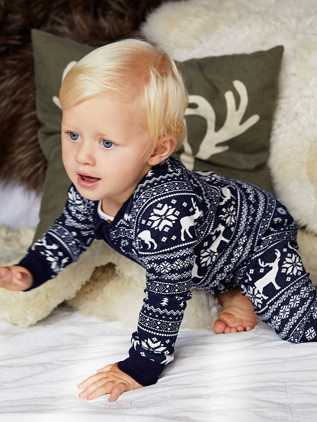 The Little Tailor Baby Christmas Fairisle Sleepsuit, Navy