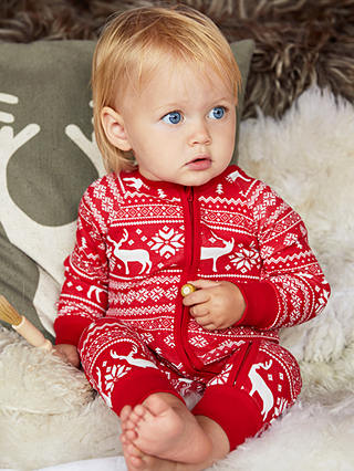 The Little Tailor Baby Christmas Fairisle Sleepsuit, Red