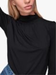Whistles High Neck Ruched Sleeve Top, Black