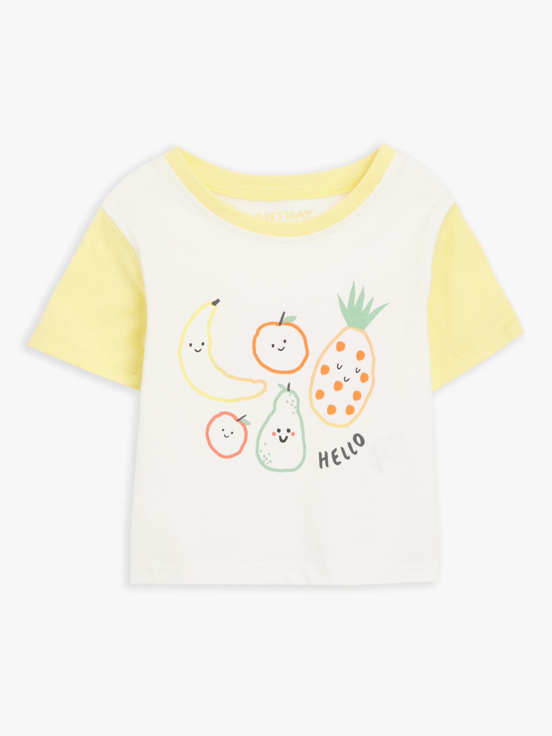 John Lewis ANYDAY Baby Fruit Hello T-Shirt, Yellow/White