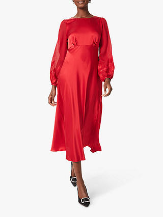 Hobbs Lenora Silk Midi Dress, Poppy Red