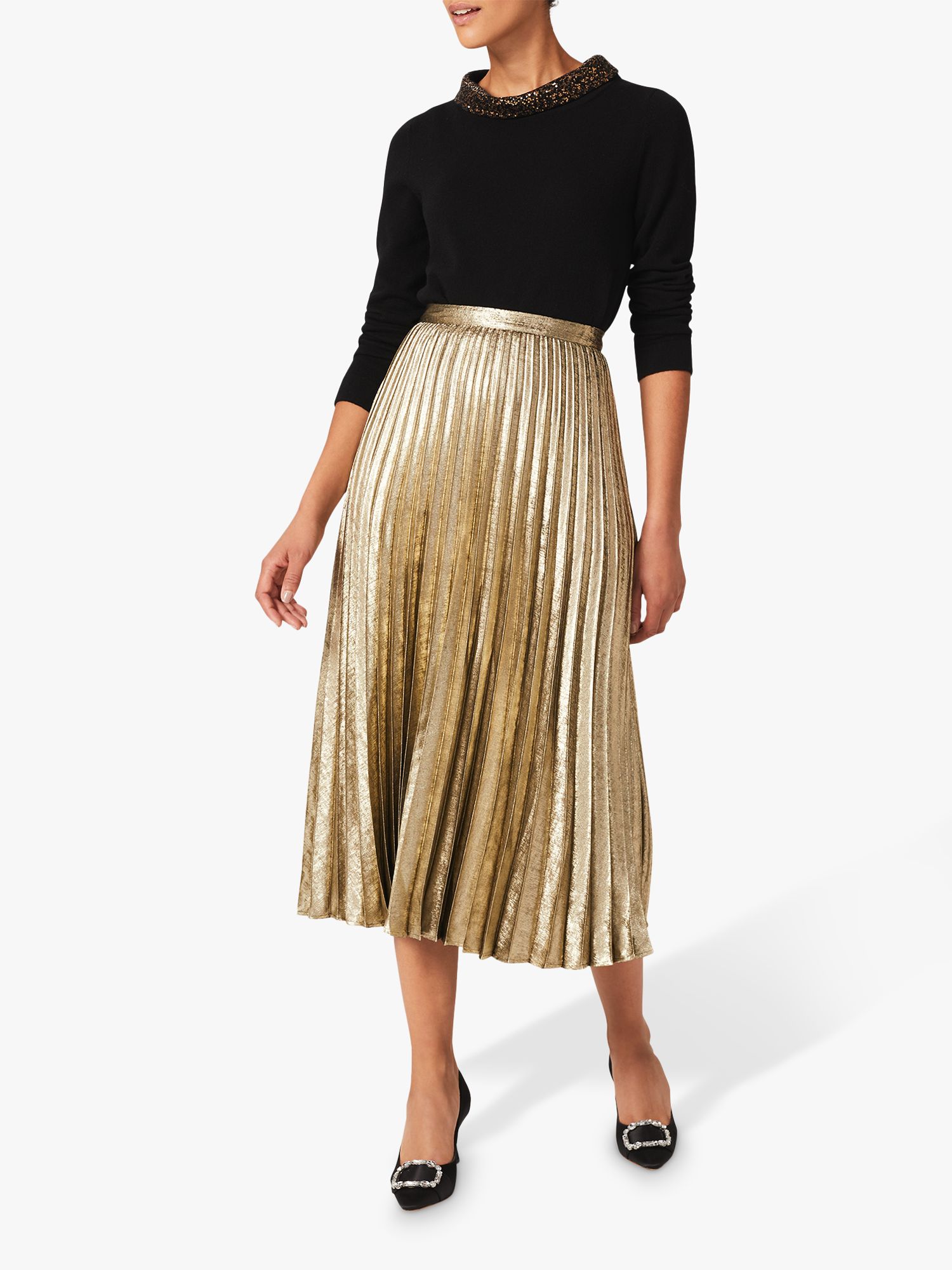Hobbs Annabelle Pleated Midi Skirt, Gold