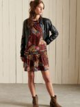 Superdry Cotton Floral Mini Dress, Black/Multi