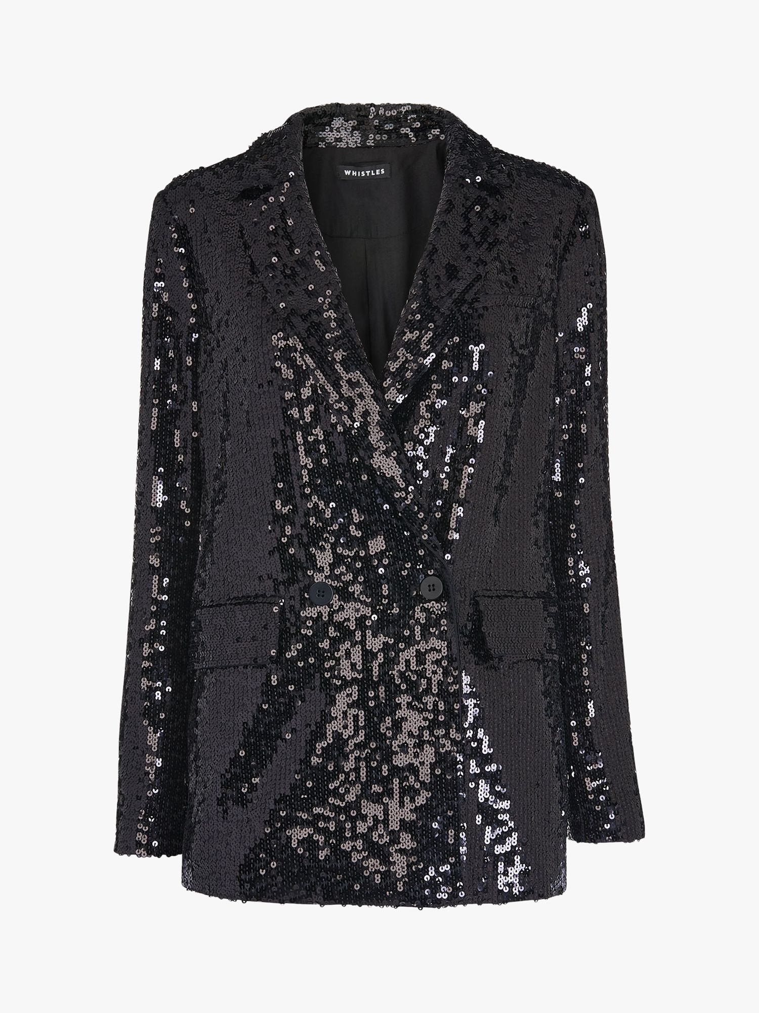 Whistles Sequin Double Breasted Jacket, Black at John Lewis & Partners
